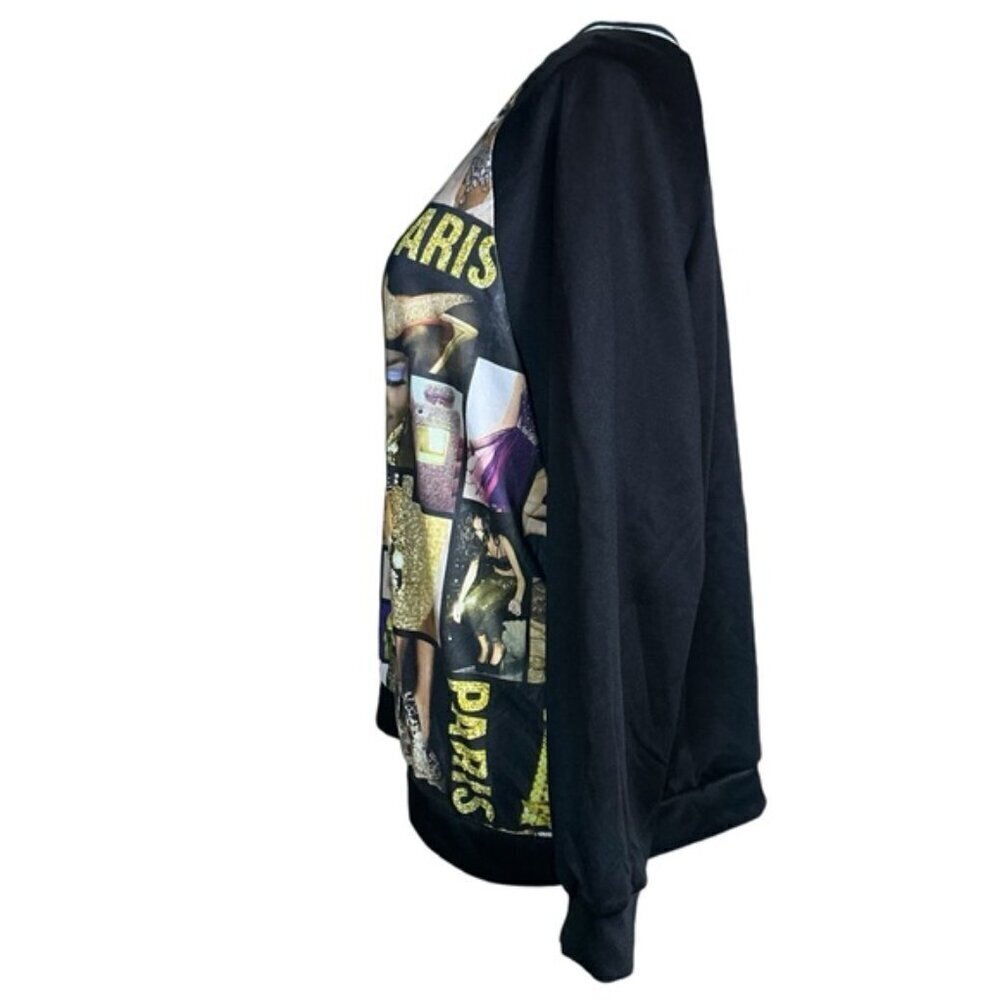 Blush Paris Bomber Jacket Magazine Varsity Zip Up Gold Black Women Large-XLarge - Picture 4 of 15